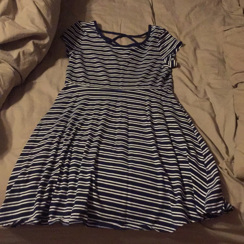 Blue and white striped T-shirt dress